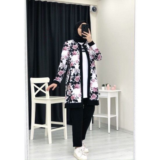 3 Pieces Black suit with flowered jacket and pants