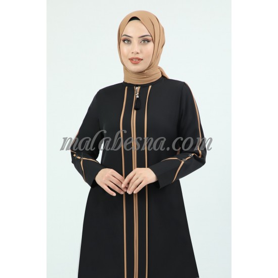 Black Abaya with lines on the sleeves and on the middle