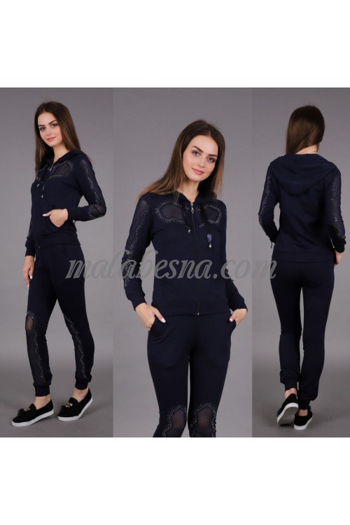 2 Pieces dark blue suit with chiffon on the jacket and trouser