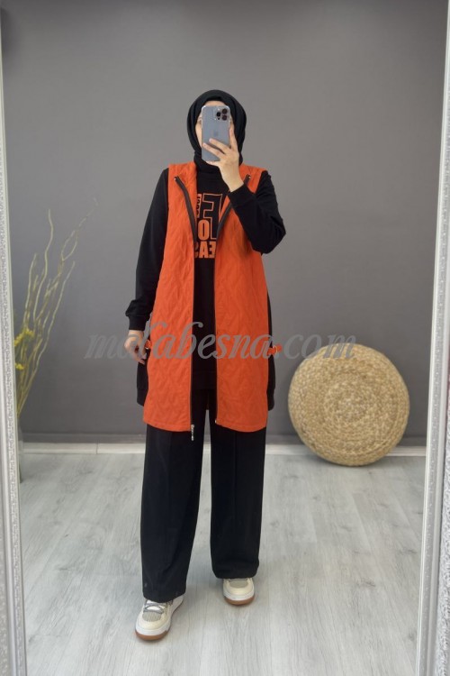 3 Pieces Orange suit with long vest shirt and a trouser