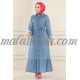 Light jeans abaya with buttons and belt