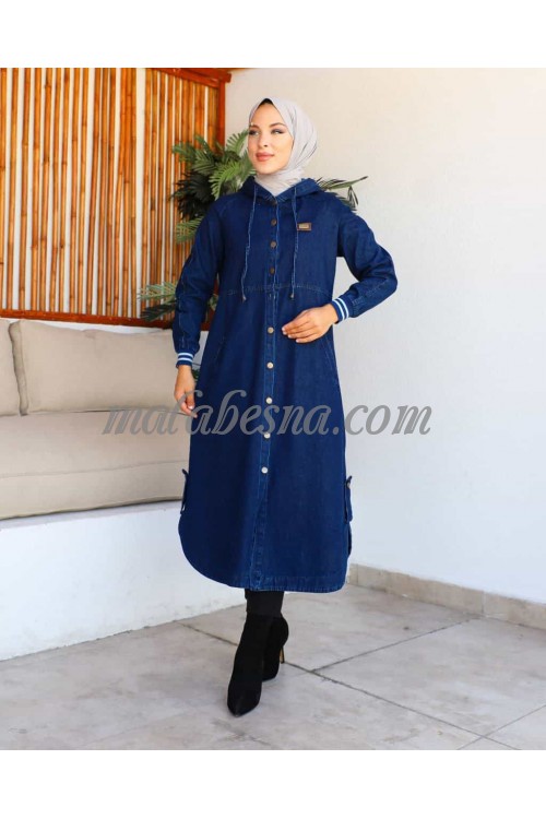Heavy jacket jeans with buttons and hat