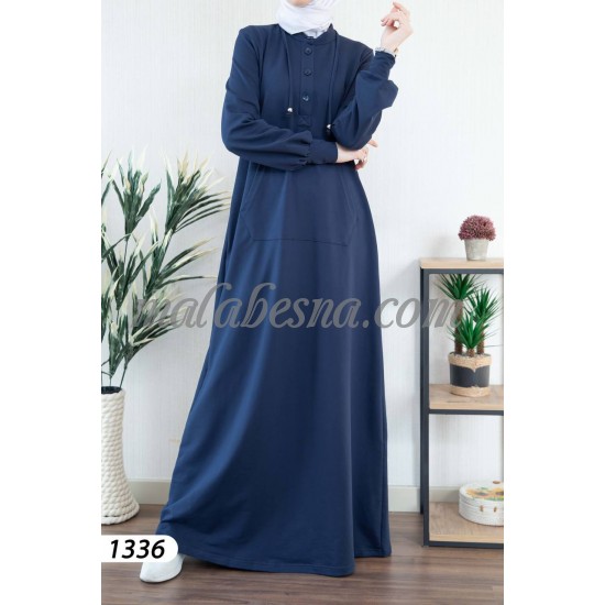 Dark blue sporty abaya with pockets and hat
