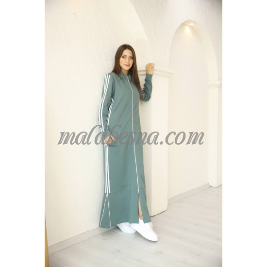 Green Sporty abaya with 3 white lines