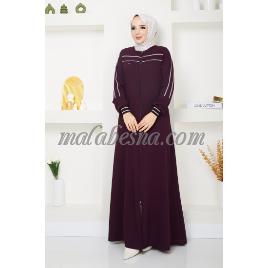 Burgundy abaya with lines and zipper