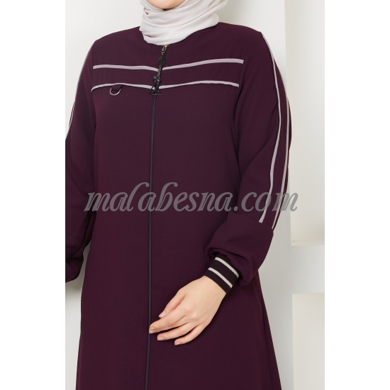 Burgundy abaya with lines and zipper