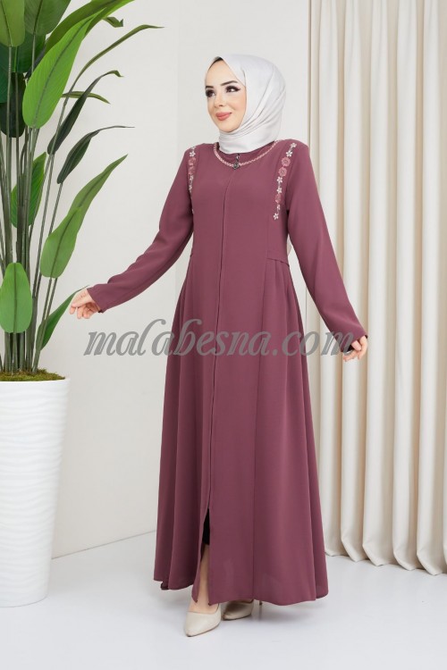 Orange abaya with flower pattern on the chest