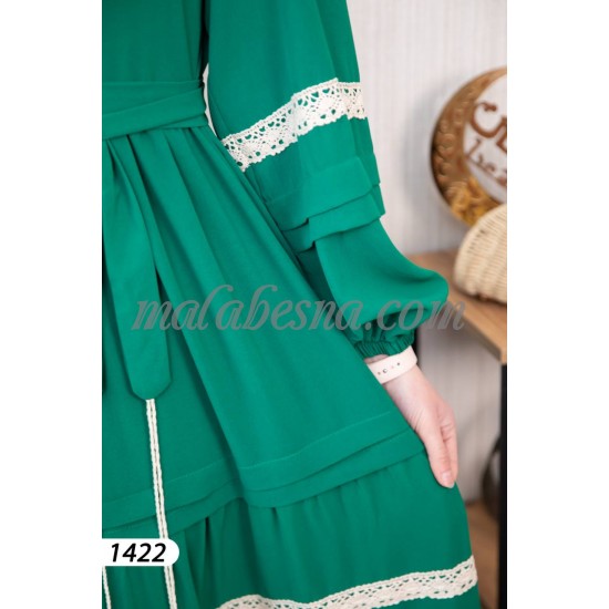 Green dress with white lace and belt