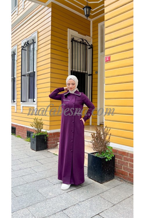 Burgundy sporty abaya with buttons in the middle