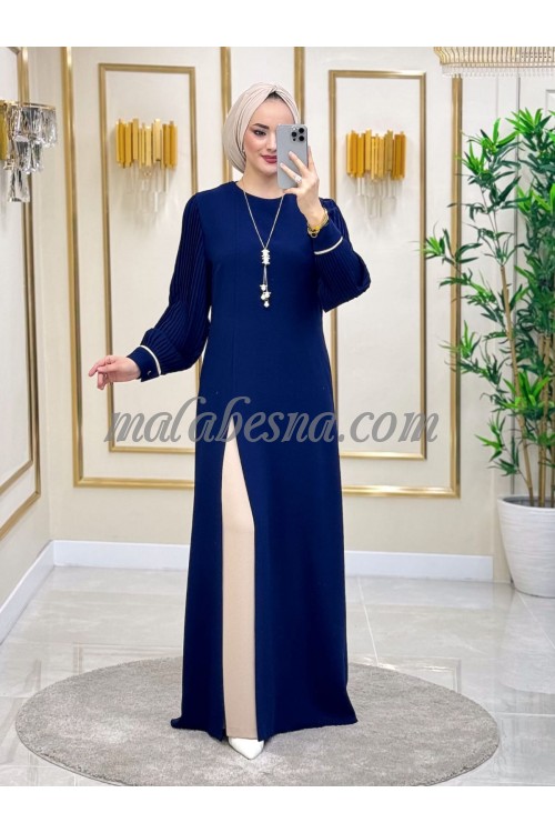 2 Pieces dark blue abaya with beige trouser
