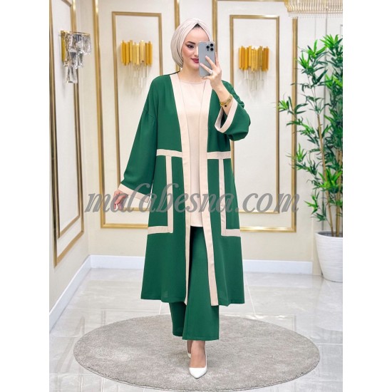 3 pieces green and beige suit