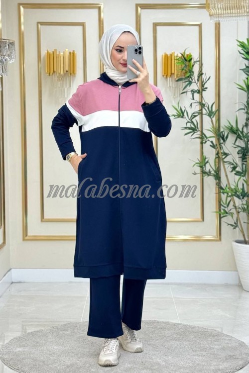 2 Pieces Dark blue with pink suit