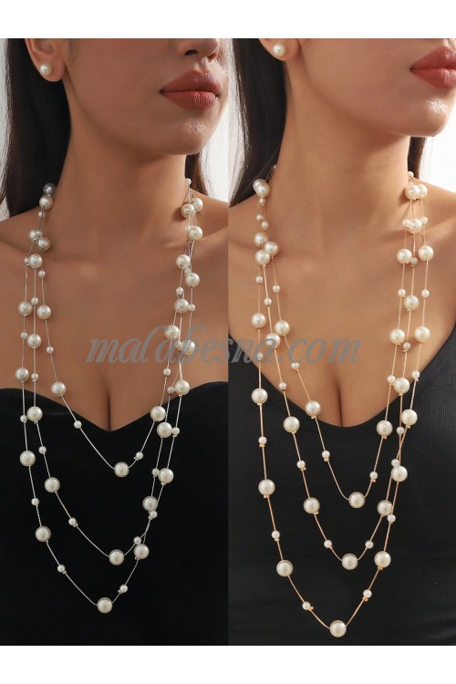 Pearl necklace multi color beaded set with earrings