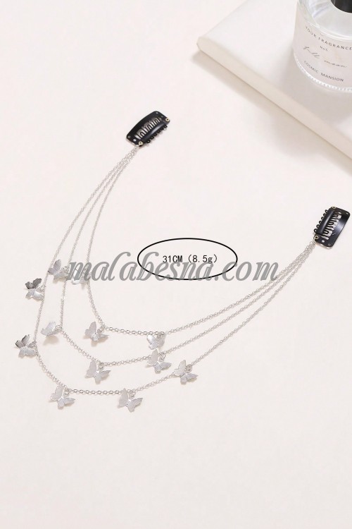 3 layers silver hair clip with butterfly