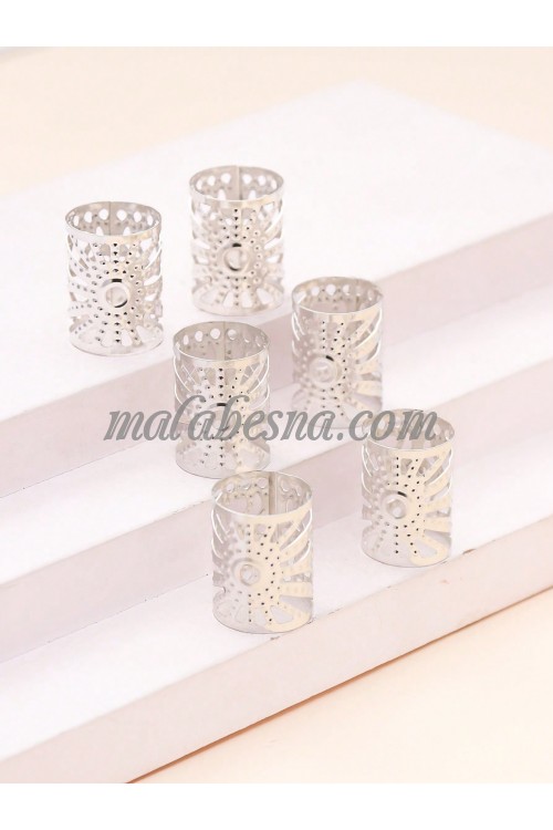 6 silver hair clips cylinder design