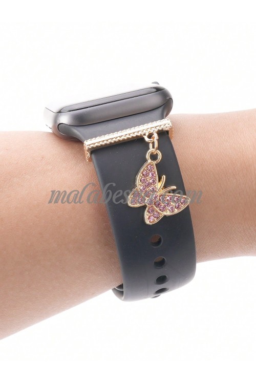 Pink watch band ring with butterfly