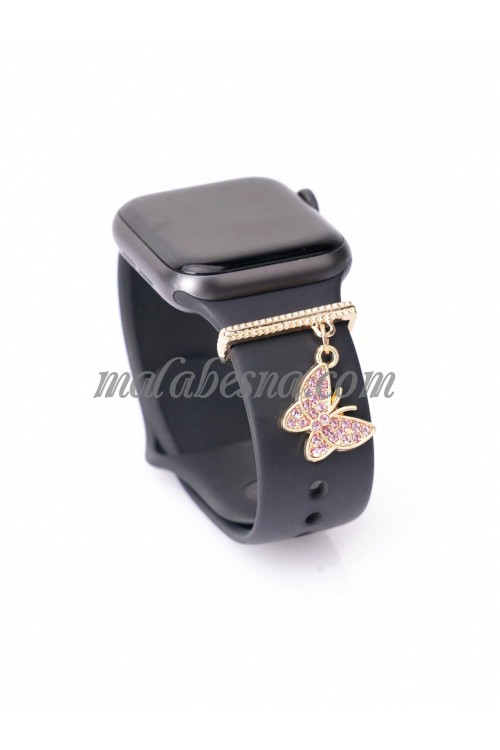 Pink watch band ring with butterfly