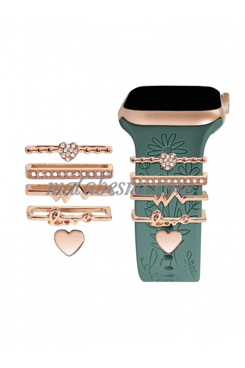 5 golden Pieces watch band rings with heart clip
