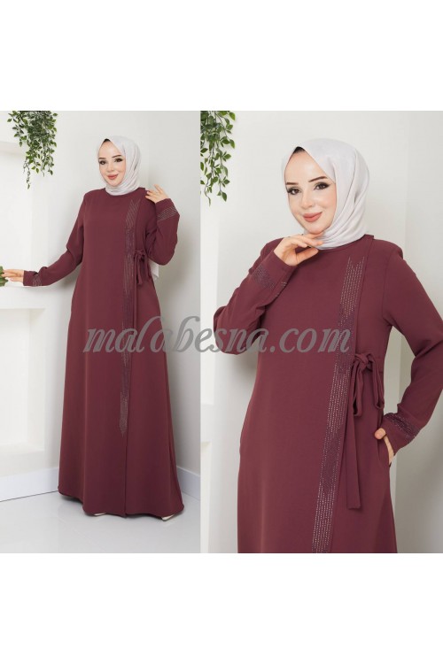 Brick color Abaya with strass on the side and the sleeves and a belt