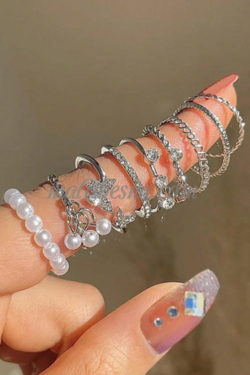 9 Silver ring set
