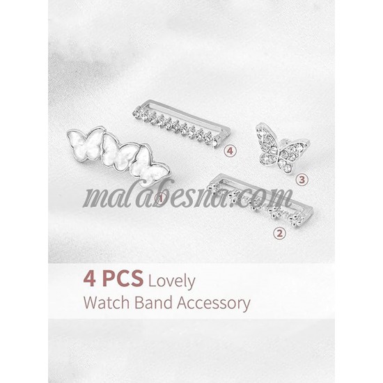 4 pieces silver watch accessory heart and butterfly shape 4 pieces silver watch accessory heart and butterfly shape