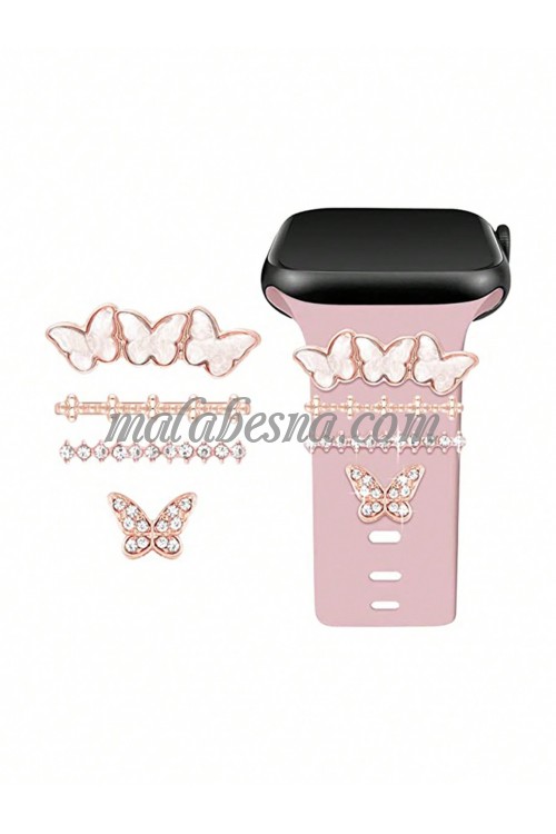 4 pieces pink watch accessory butterfly shape