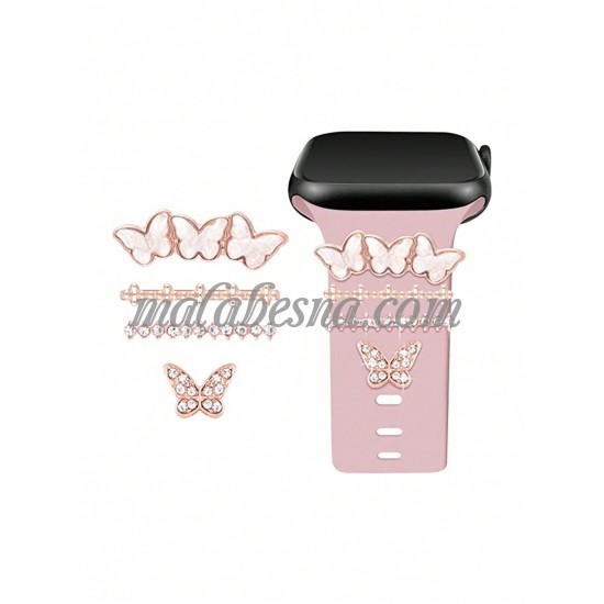 4 pieces pink watch accessory butterfly shape