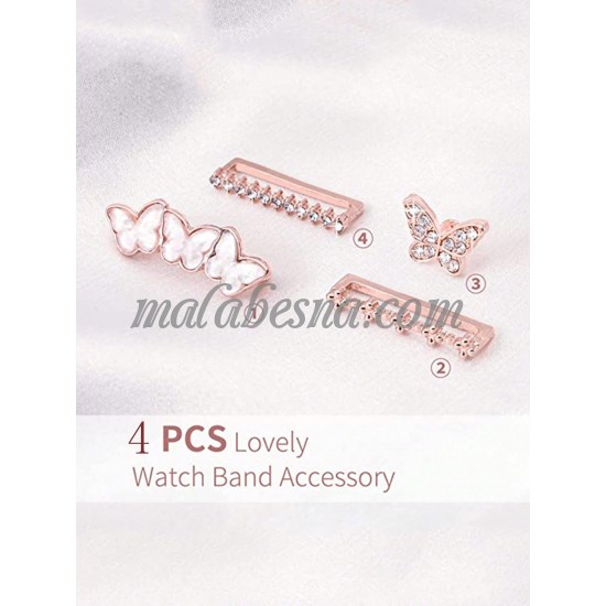 4 pieces pink watch accessory butterfly shape