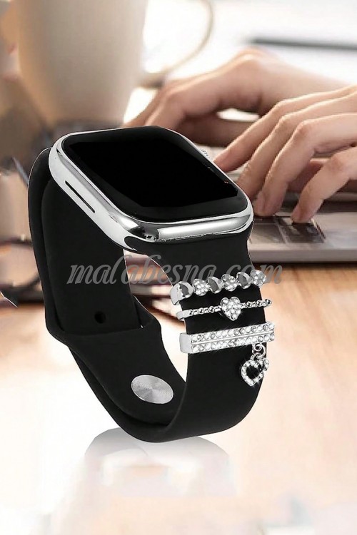 3 silver Pieces watch band rings with heart