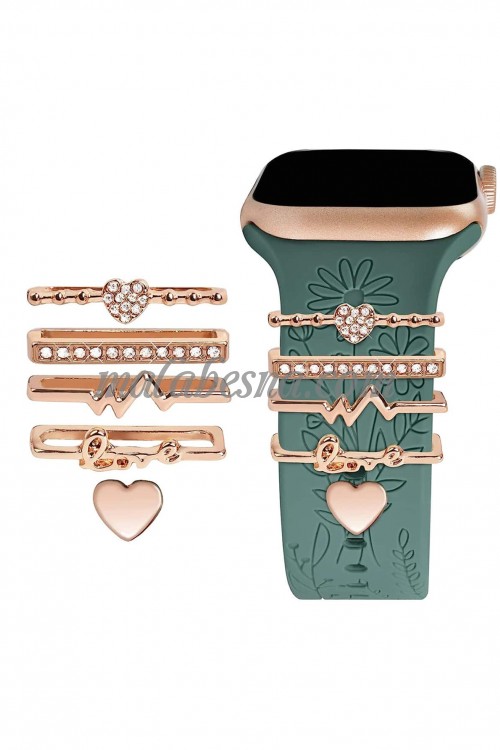 5 golden Pieces watch band rings with heart clip