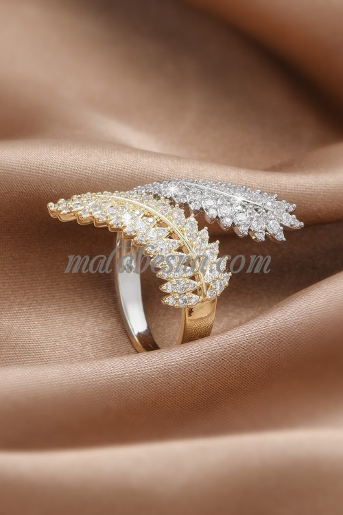 Open Golden color ring with white and yellow shiny stones