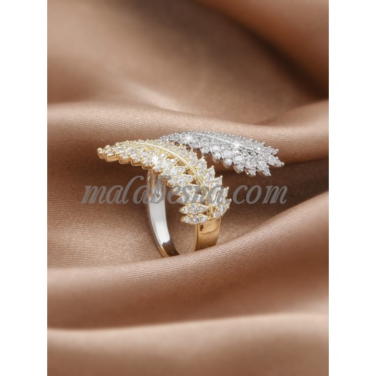 Open Golden color ring with white and yellow shiny stones Open Golden color ring with white and yellow shiny stones