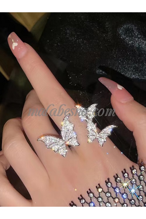 Silver open ring with 2 butterflies