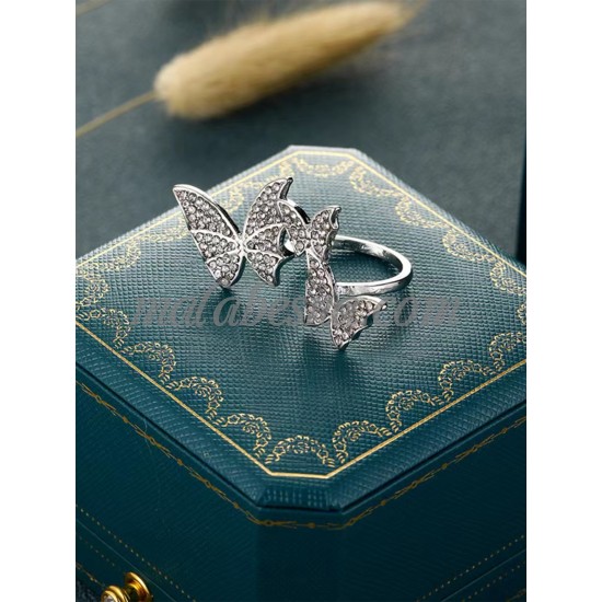 Silver open ring with 2 butterflies