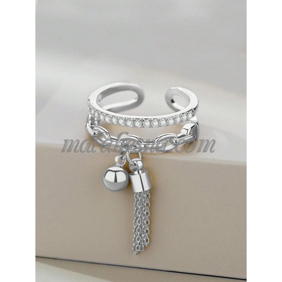 Silver open ring with bell