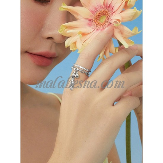 Silver open ring with bell