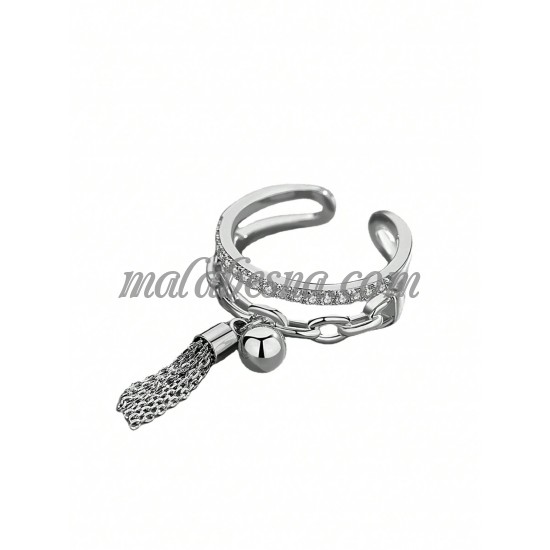 Silver open ring with bell