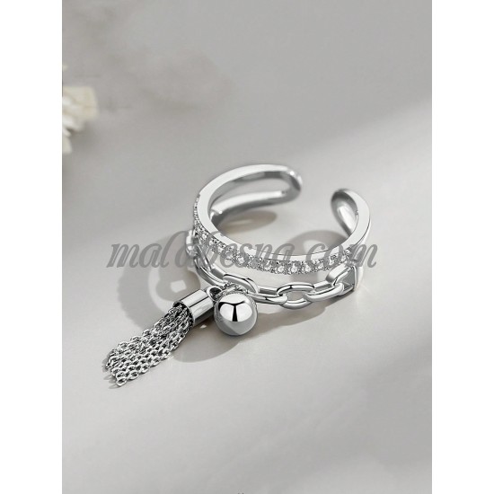 Silver open ring with bell