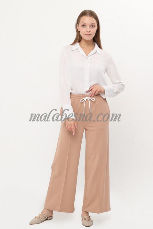 Beige wide cotton pants