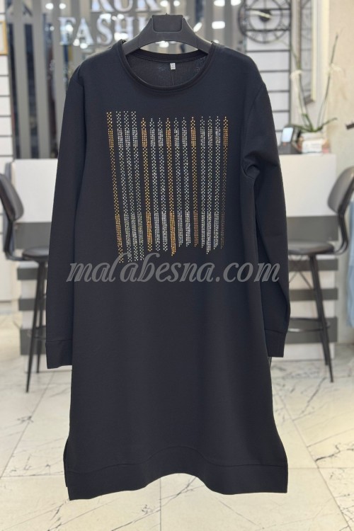 Black  long blouse with strass on the chest