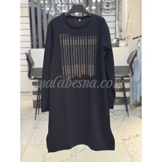 Black long blouse with strass on the chest Black long blouse with strass on the chest