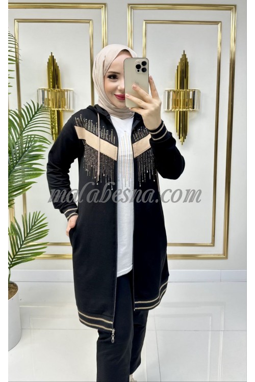 3 Pieces Black and beige with shiny stones on the jackets