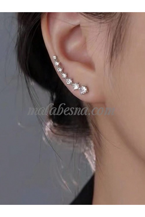 Silver earrings with diamond in the middle