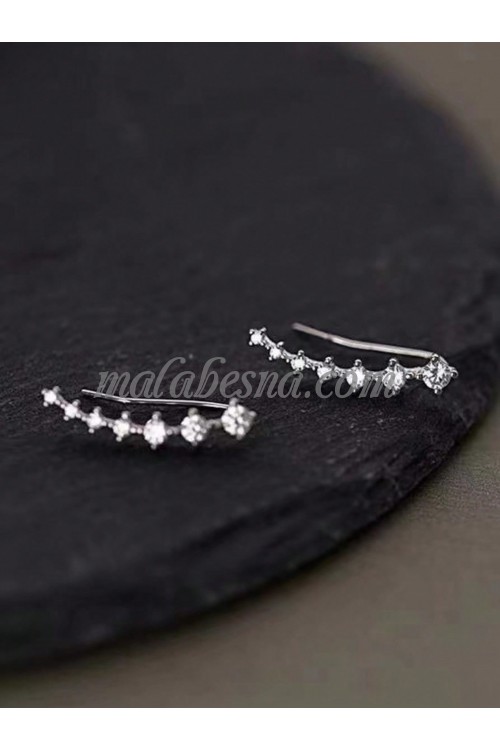 Silver earrings with diamond in the middle