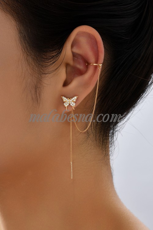 Golden butterfly earring with chain