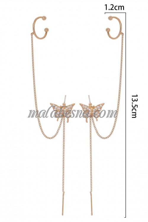 Golden butterfly earring with chain