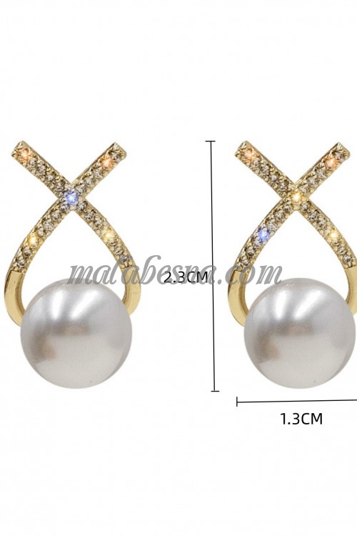 Pair of Rhinestone Stone and Pearl Stud Earrings