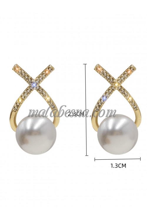 Pair of Rhinestone Stone and Pearl Stud Earrings