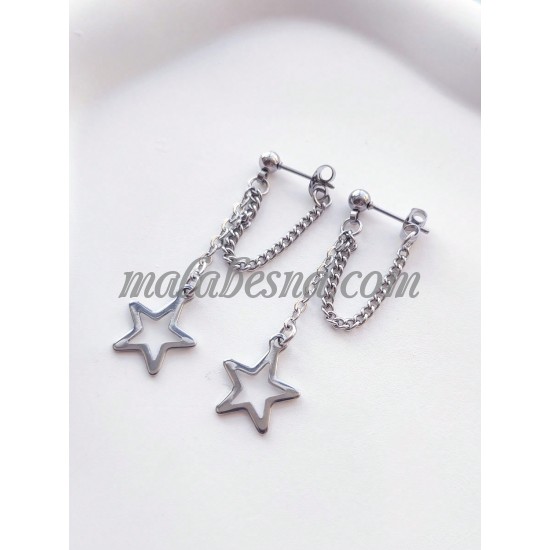 Silver hollow star earring with chains Silver hollow star earring with chains