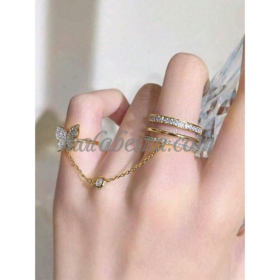Golden Rhinestone Butterfly Decor Mittens ring